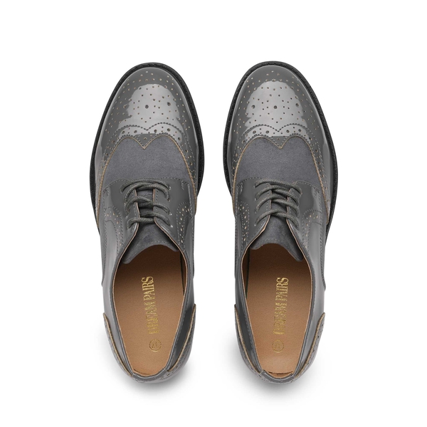 Classic Lace Up Brogue Oxford Shoes  - DARK GREY - 4